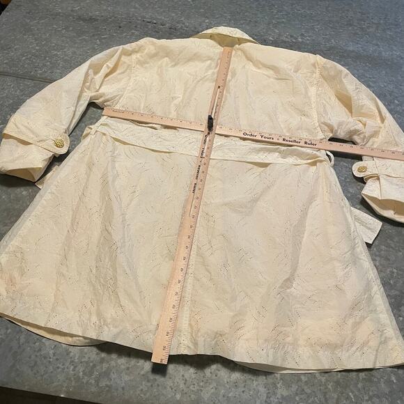 Vintage Portrait White Gold Trench Coat Womens Medium 10 Bling Sheer 80s Retro - Picture 14 of 16